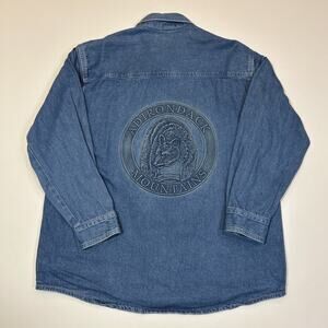 Tyca Mens XL Denim Shirt Adirondack Mountains Bear Logo USA Made 100% Cotton